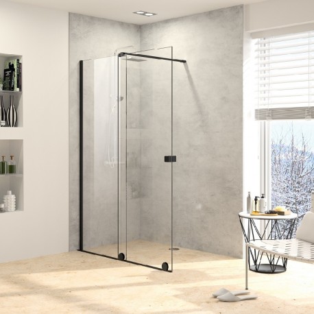 HÜPPE Xtensa Pure Walk-In sprchová stena 120 cm s dverami, upevnenie vľavo, čierna matná, číre sklo s AntiPlaque AP XT010312332
