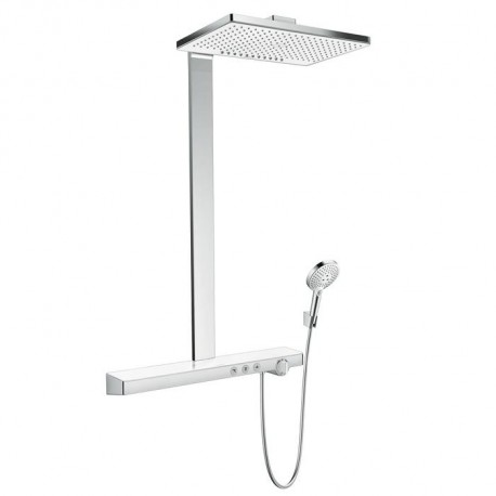 Hansgrohe Rainmaker Select - sprchový systém Showerpipe 460 EcoSmart 2-prúdy s termostatom a poličkou 70cm biela/chróm, 2702840