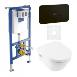 VILLEROY & BOCH Architectura predstenový set ViConnect, WC misa DirectFlush, sedátko SoftClosing, tlačítko čierna 5684HR01SET3