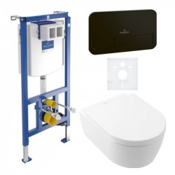 VILLEROY & BOCH Avento predstenový set modul ViConnect, WC misa DirectFlush, sedátko SoftClosing, tlačítko E200 čierna matná 56