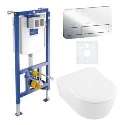 VILLEROY & BOCH Avento predstenový set modul ViConnect, WC misa DirectFlush, sedátko SoftClosing, tlačítko chróm 5656RSR1SET2