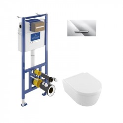 Villeroy & Boch predstenový modul ViConnect Pro S + WC misa AVENTO DirectFlush, sedátko SoftClose, tlačítko chróm