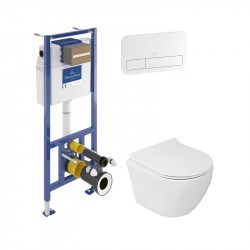 Villeroy & Boch predstenový modul ViConnect Pro S + WC misa SOGO Rim+, sedátko Slim SoftClose, tlačítko biele