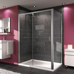 HÜPPE MyFlexGT sprchové posuvné dvere 120 cm EasyEntry, pevný segment vľavo, strieborná pololesklá, sklo číre s Anti-Plaque, 14