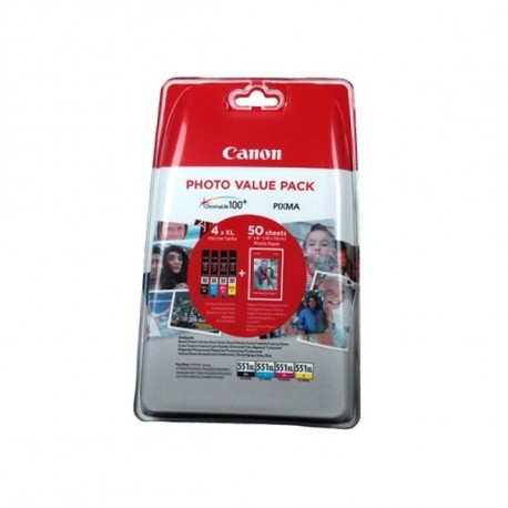 CANON originál ink CLI-551XL C/M/Y/BK Photo Paper Value Pack, CMYK, blister, 6443B006, Canon Pixma iP7250,iP8750,iX6850,MG5450,