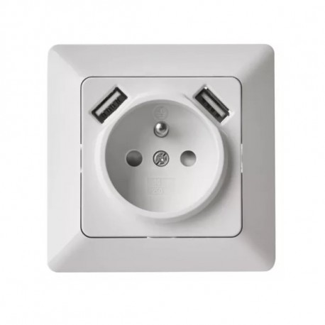 Emos zásuvka s USB 2,1A max., biela - A60000