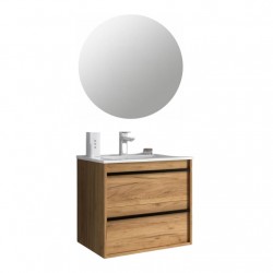 SALGAR skrinka s umývadlom ATTILA 80 cm Africa Oak + zrkadlo Moon 80 cm okrúhle