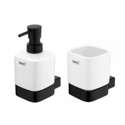 NIMCO KIBO set doplnkov - dávkovač mydla 250 ml + pohár s držiakom, čierna matná